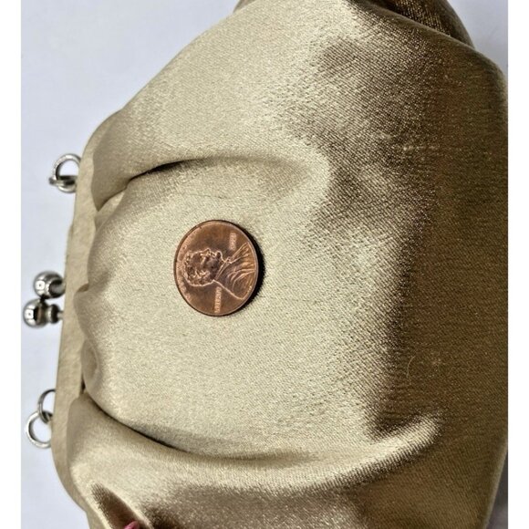 Carolee Mini Handbag Gold Satin Beaded Handle Evening Clutch Kiss Lock Purse - Picture 6 of 16